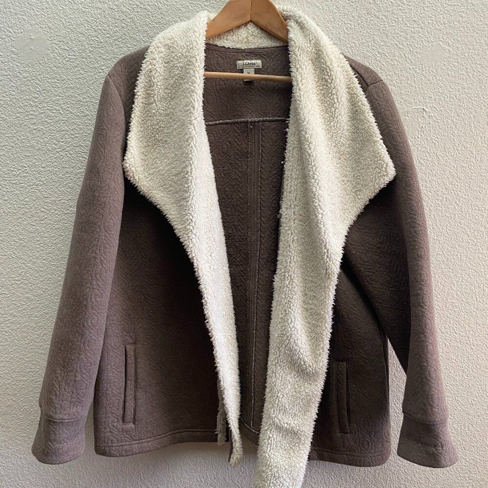 L.L. Bean Jacket Faux Sherpa Trim Open Front 290355 EUC Size XL EUC